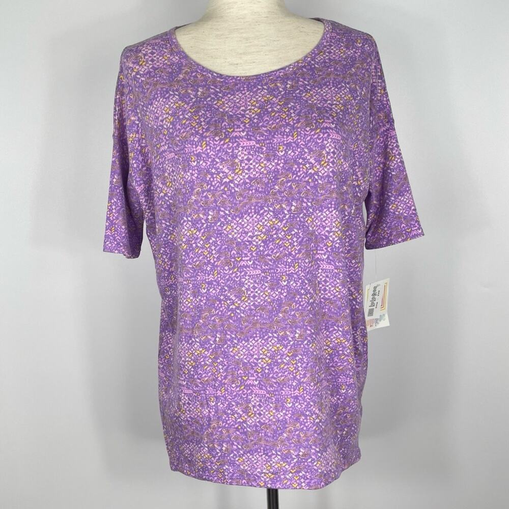Lularoe Irma Womens Tunic T Shirt High Low Mandala Floral Purple XXS NEW